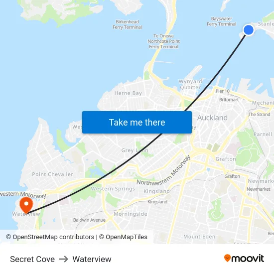 Secret Cove to Waterview map