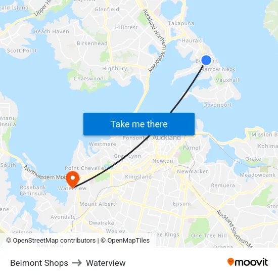 Belmont Shops to Waterview map