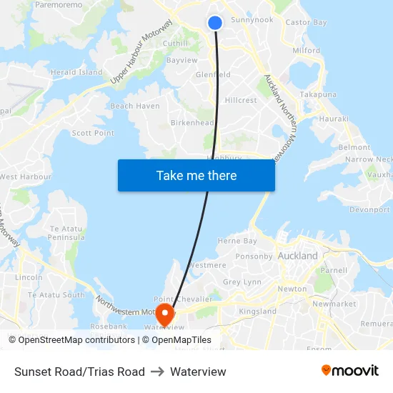 Sunset Road/Trias Road to Waterview map