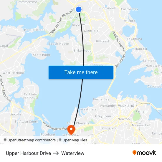 Upper Harbour Drive to Waterview map