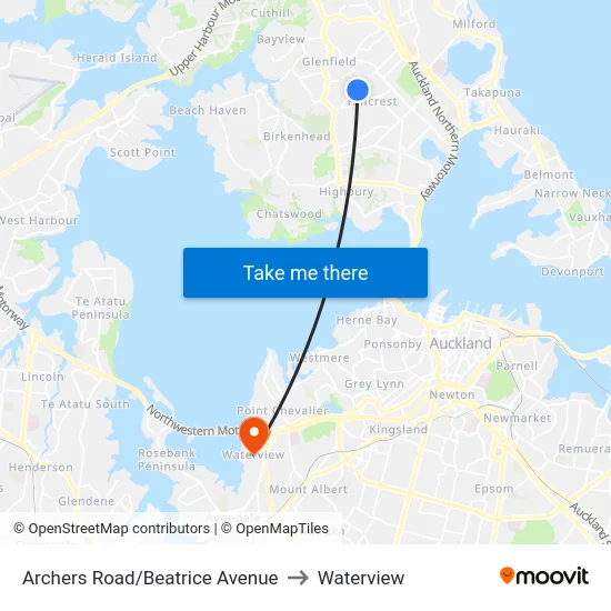 Archers Road/Beatrice Avenue to Waterview map