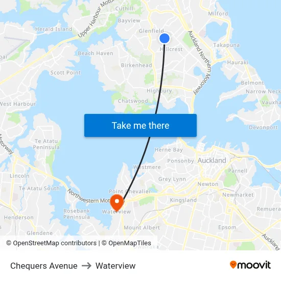 Chequers Avenue to Waterview map