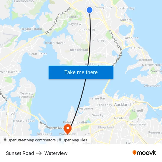 Sunset Road to Waterview map