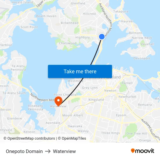 Onepoto Domain to Waterview map