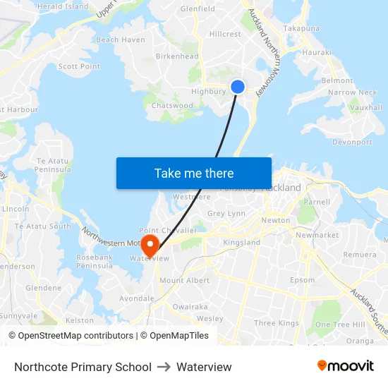 Northcote Primary School to Waterview map