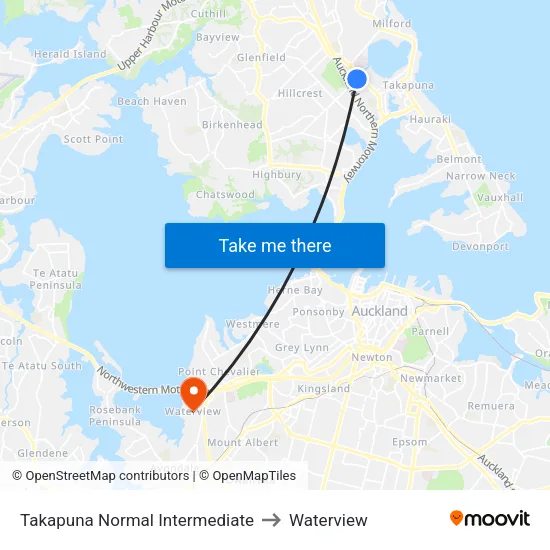 Takapuna Normal Intermediate to Waterview map