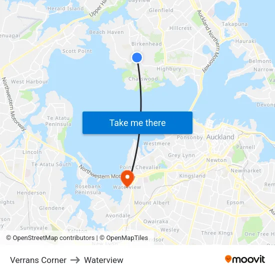 Verrans Corner to Waterview map