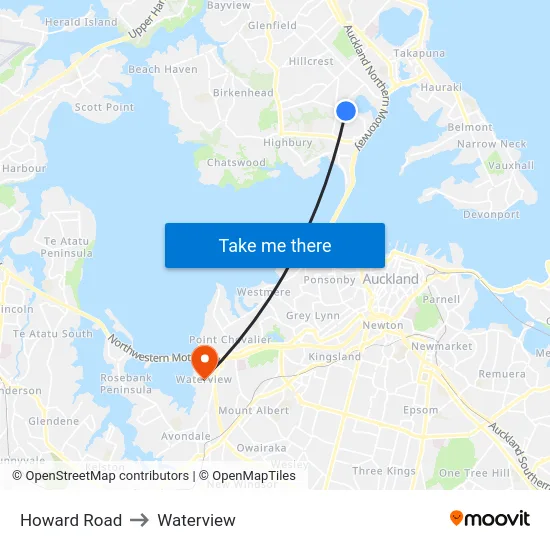 Howard Road to Waterview map