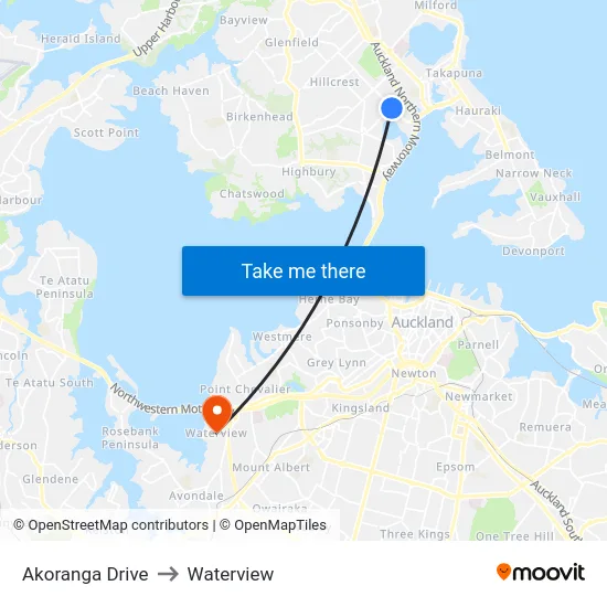 Akoranga Drive to Waterview map