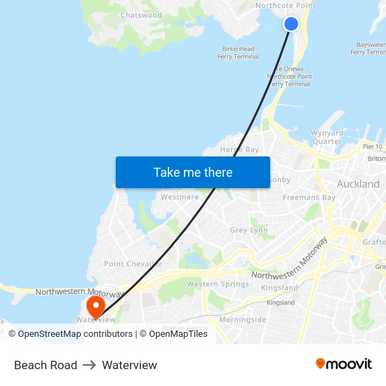 Beach Road to Waterview map
