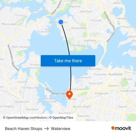Beach Haven Shops to Waterview map