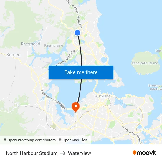 North Harbour Stadium to Waterview map