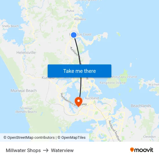 Millwater Shops to Waterview map