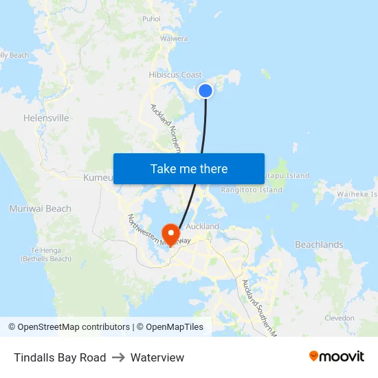 Tindalls Bay Road to Waterview map