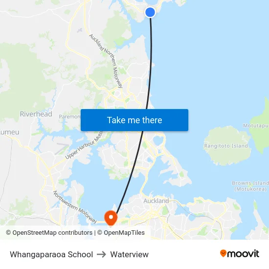 Whangaparaoa School to Waterview map