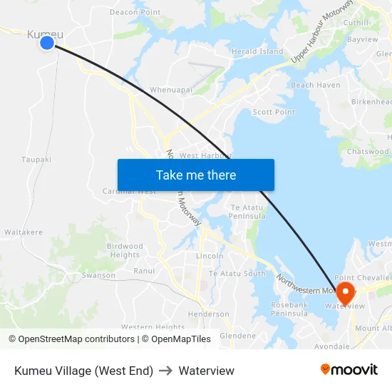 Kumeu Village (West End) to Waterview map