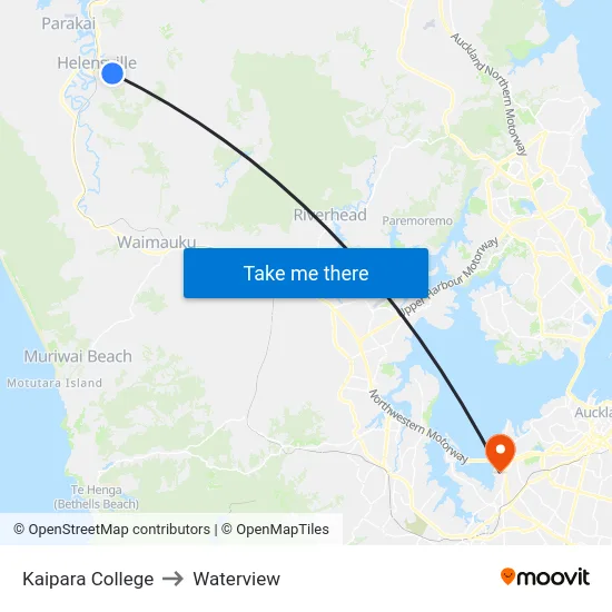Kaipara College to Waterview map