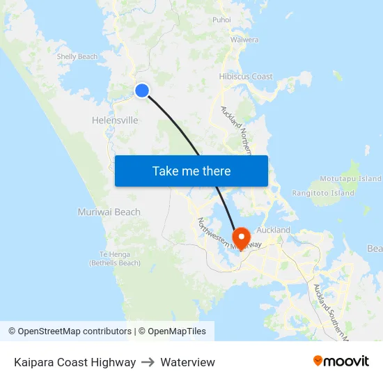 Kaipara Coast Highway to Waterview map