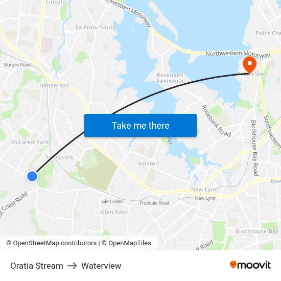 Oratia Stream to Waterview map