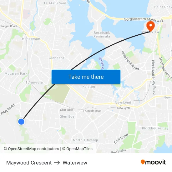 Maywood Crescent to Waterview map