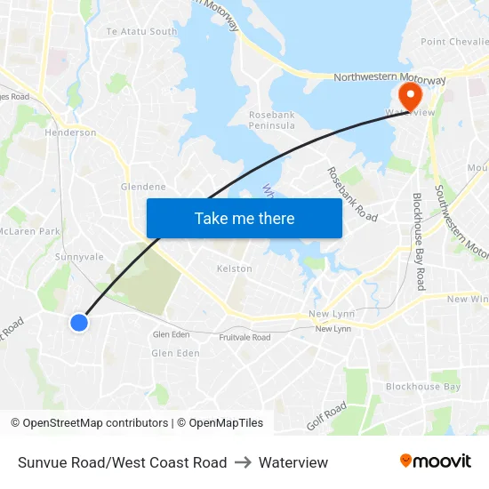 Sunvue Road/West Coast Road to Waterview map