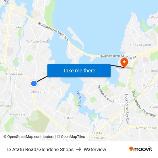 Te Atatu Road/Glendene Shops to Waterview map