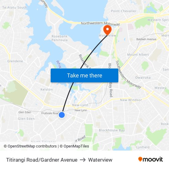Titirangi Road/Gardner Avenue to Waterview map