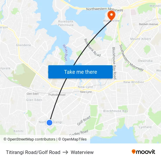 Titirangi Road/Golf Road to Waterview map