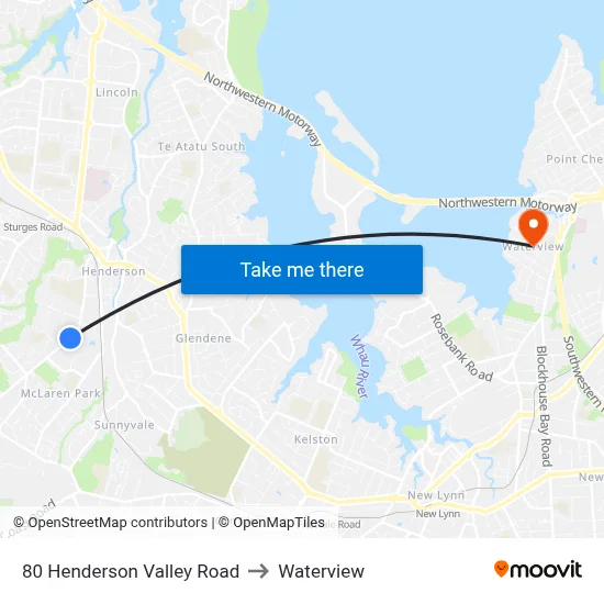 80 Henderson Valley Road to Waterview map