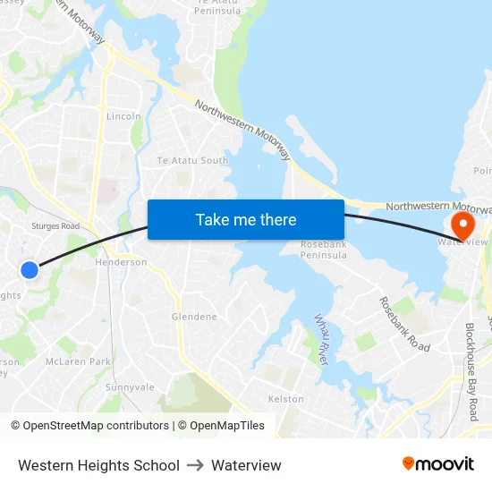 Western Heights School to Waterview map