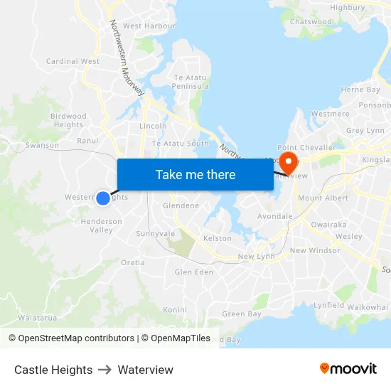 Castle Heights to Waterview map
