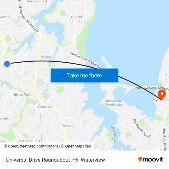 Universal Drive Roundabout to Waterview map