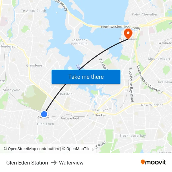 Glen Eden Station to Waterview map
