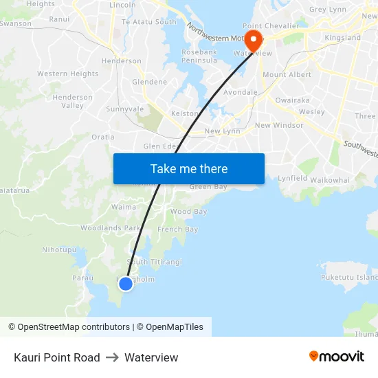 Kauri Point Road to Waterview map
