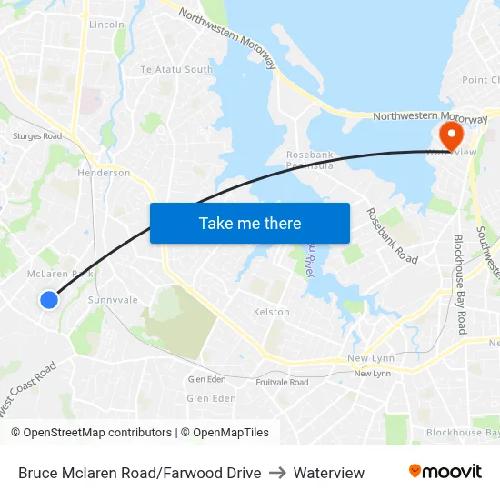 Bruce Mclaren Road/Farwood Drive to Waterview map