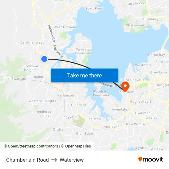 Chamberlain Road to Waterview map