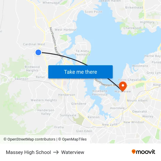 Massey High School to Waterview map