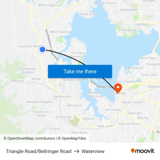 Triangle Road/Bellringer Road to Waterview map