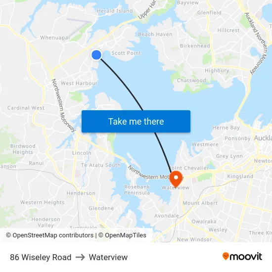 86 Wiseley Road to Waterview map