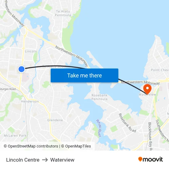 Lincoln Centre to Waterview map