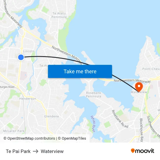 Te Pai Park to Waterview map