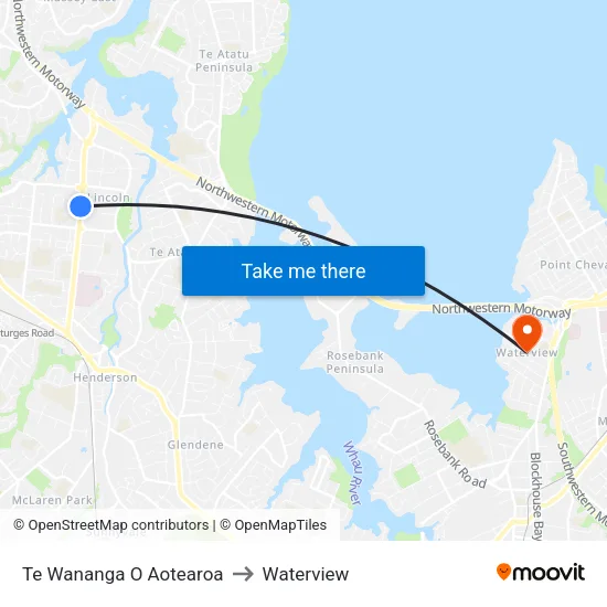 Te Wananga O Aotearoa to Waterview map