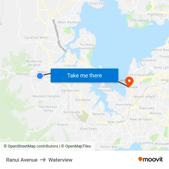 Ranui Avenue to Waterview map