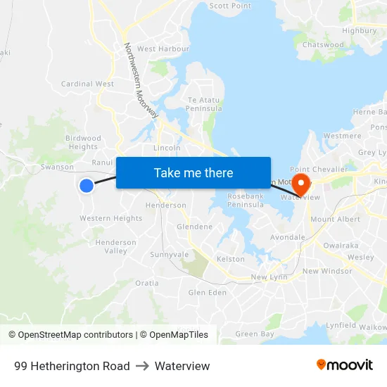 99 Hetherington Road to Waterview map