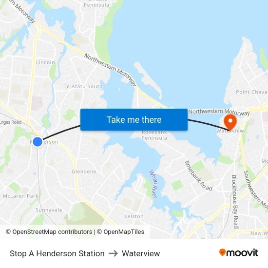Stop A Henderson Station to Waterview map