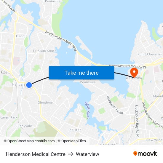 Henderson Medical Centre to Waterview map