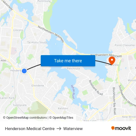 Henderson Medical Centre to Waterview map