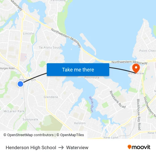 Henderson High School to Waterview map