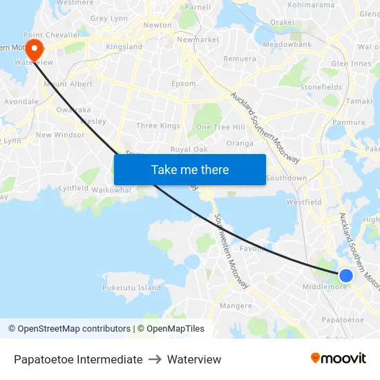 Papatoetoe Intermediate to Waterview map
