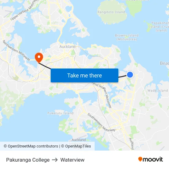 Pakuranga College to Waterview map